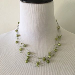 Light green 5 strand freshwater pearl necklace